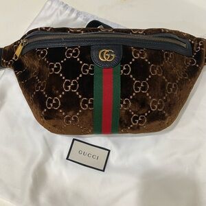 Gucci Ophidia Velvet Brown Belt/Crossbody Bag